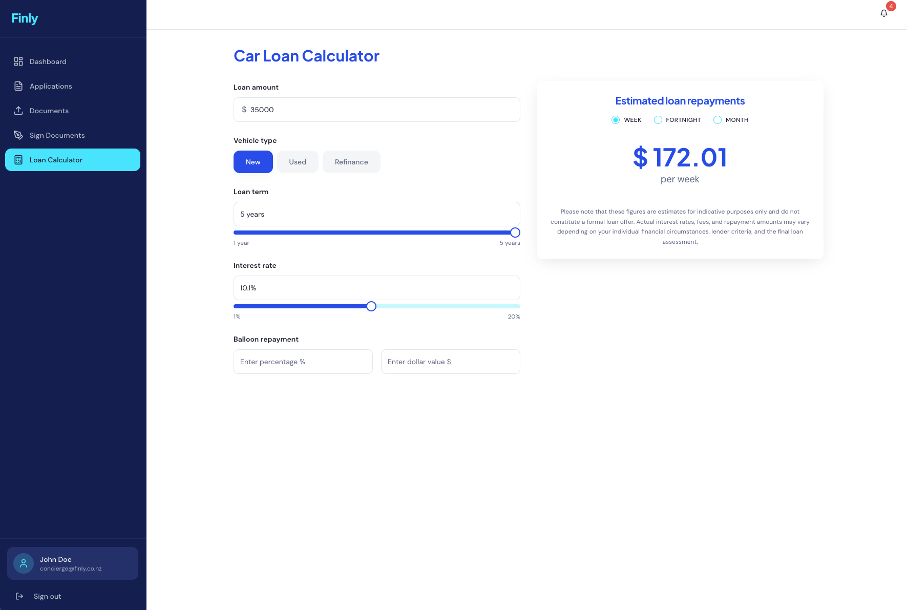 Estimate repayments